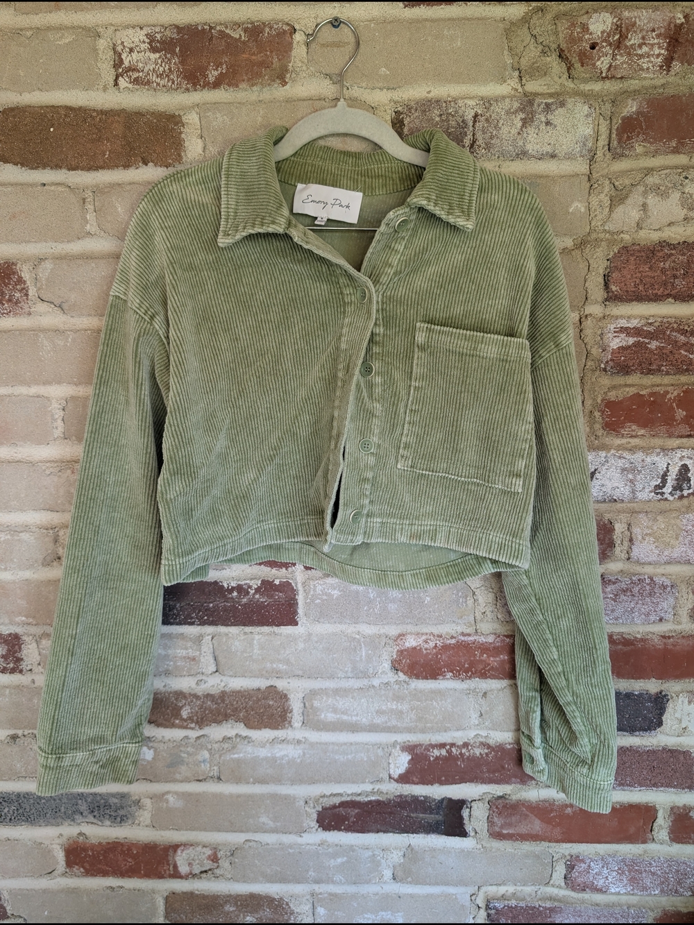 emory park Sage Green Corduroy Cropped Button-Up Jacket